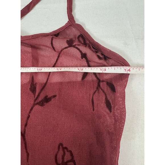 Vintage Women Small Burgundy Velvet Burnout Mesh Cami Whimsigoth Y2K Fairy Italy - Picture 7 of 8